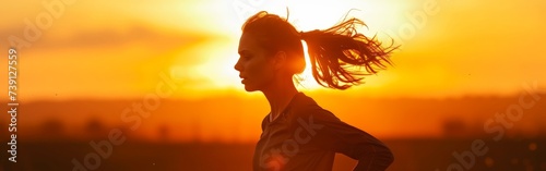 Woman Posing at Sunset with Windblown Hair