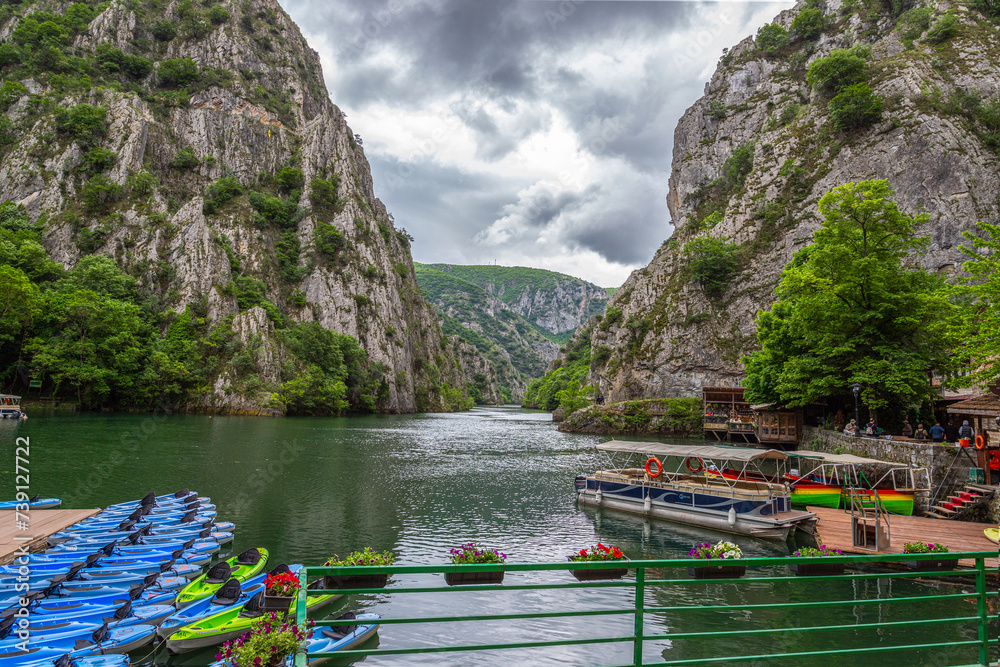 North Macedonia. A popular tourist destination is Matka Canyon. Attractions. Europe. - obrazy, fototapety, plakaty 