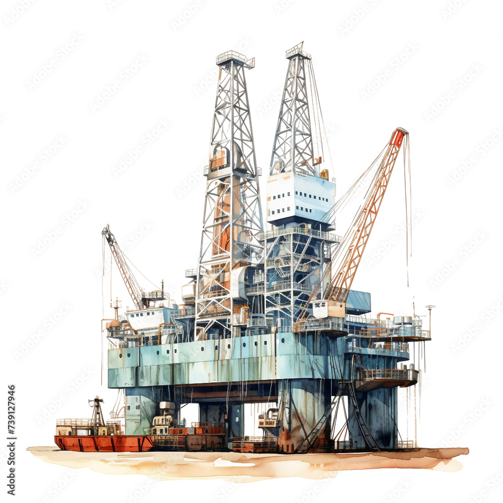 Watercolor drilling rig isolated on a white background Watercolor drilling rig isolated on a white background