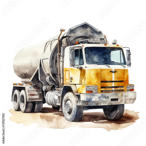 Watercolor concrete mixer isolated on a white background