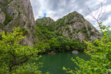 North Macedonia. Excursion boats in the popular tourist Matka Canyon. Attractions. Trips.