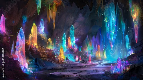 Within the depths of a spectral cavern  on Pride Day  a dazzling display of luminescent crystals illuminates the darkness.