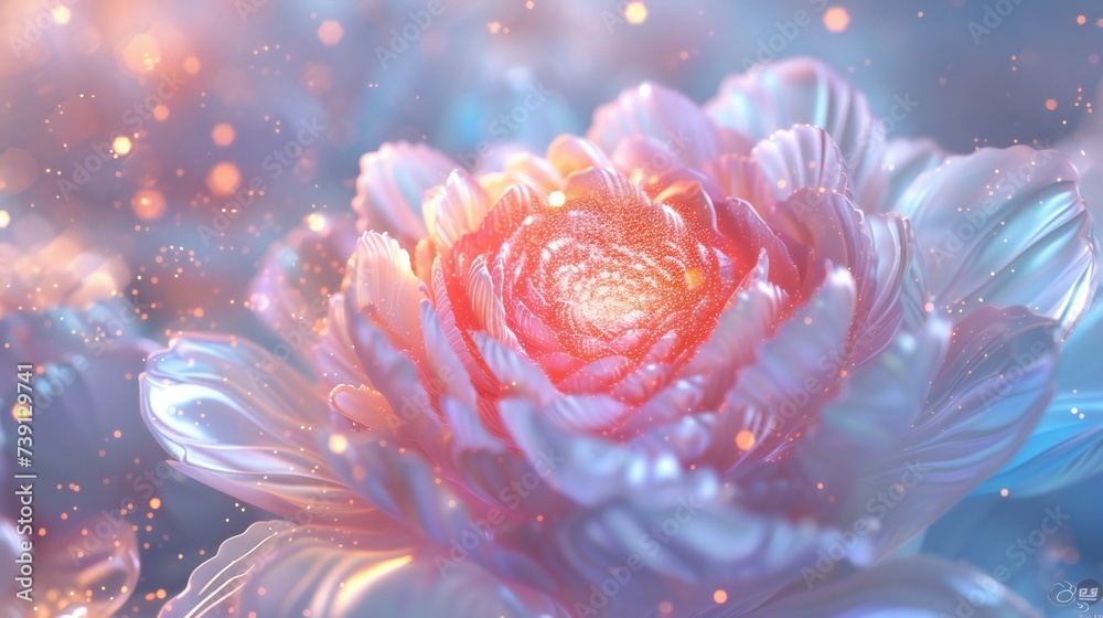 Stardust Shimmer: Peony's delicate petals shimmer with stardust, evoking the brilliance of distant galaxies. - obrazy, fototapety, plakaty 