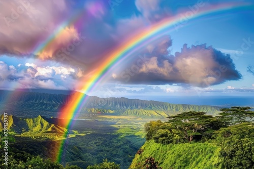 Beautiful rainbow in the sky. AI generative © tiena