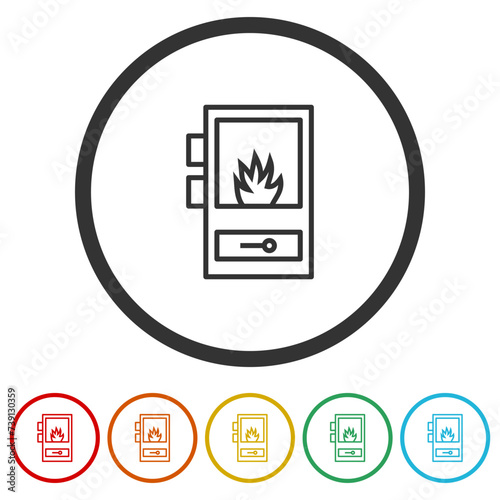 Solid fuel boiler line icon. Set icons in color circle buttons