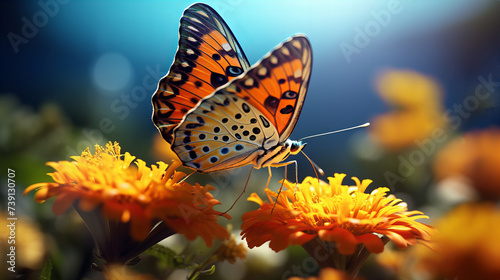 A vibrant butterfly rests delicately on a colorful flower in a lush garden, showcasing the beauty of nature up close
