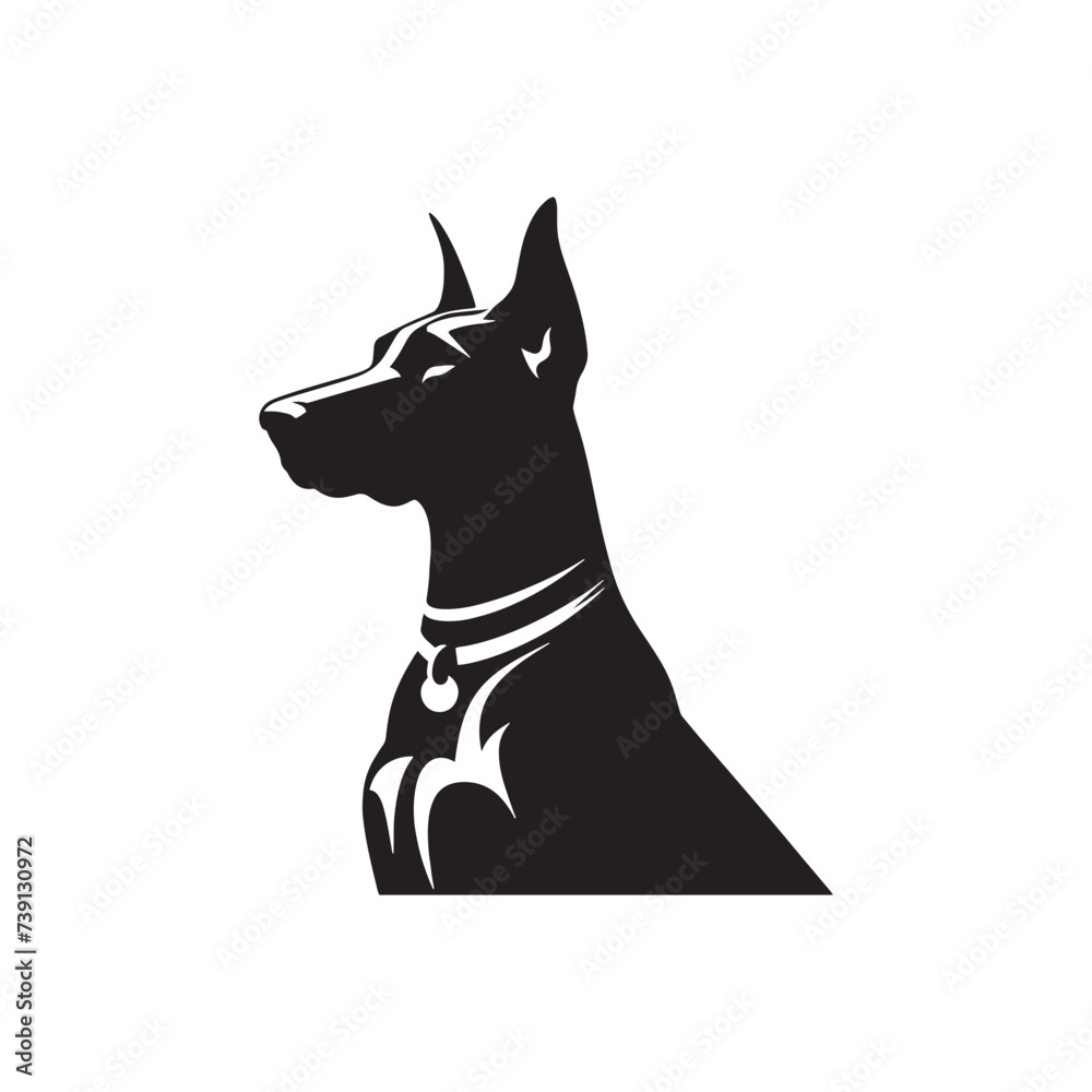 Midnight Majesty: Doberman Pinscher Silhouette in Nocturnal Beauty - Doberman Pinscher Illustration - Doberman Pinscher Dog Vector Stock
