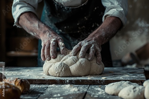 A person kneads dough, their hands skillfully working to create the perfect texture