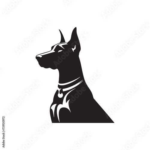 Midnight Majesty: Doberman Pinscher Silhouette in Nocturnal Beauty - Doberman Pinscher Illustration - Doberman Pinscher Dog Vector Stock
