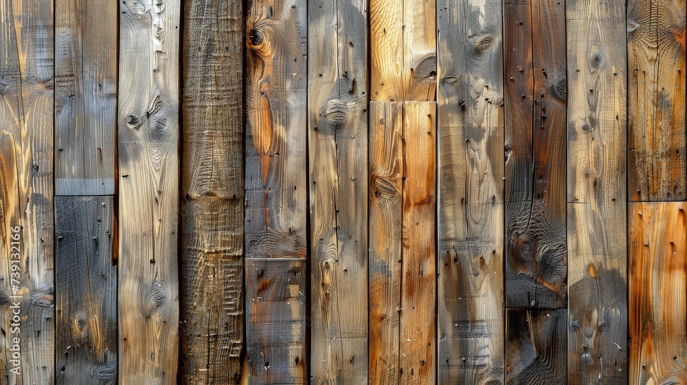"Texture rustique : séquence de planches de bois colorées, ambiance authentique avec imperfections et noeuds." - obrazy, fototapety, plakaty 