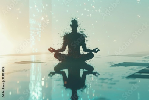 Meditation over the calm water surface.
