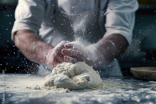 Hands at work, kneading dough with expertise and finesse, preparing it for culinary deligh