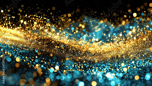 Abstract background with gold particle, Golden light shine particles Bokeh Effect Holiday Glitter, Generated AI