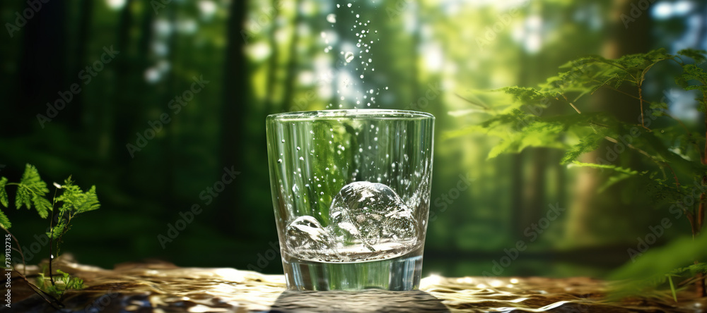 fresh clear mineral water in a glass with forest background 111 fresh clear mineral water in a glass with forest background 111