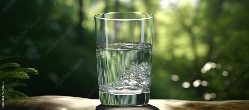 fresh clear mineral water in a glass with forest background 109 fresh clear mineral water in a glass with forest background 109