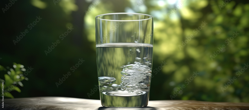 fresh clear mineral water in a glass with forest background 104 fresh clear mineral water in a glass with forest background 104