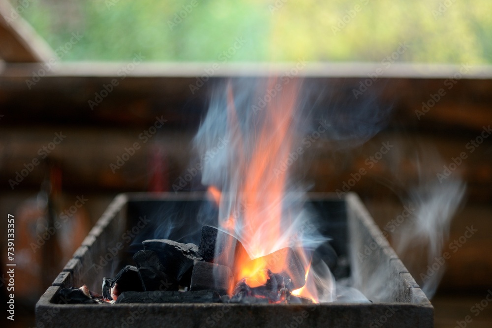 Cooking coals for smoking fish.