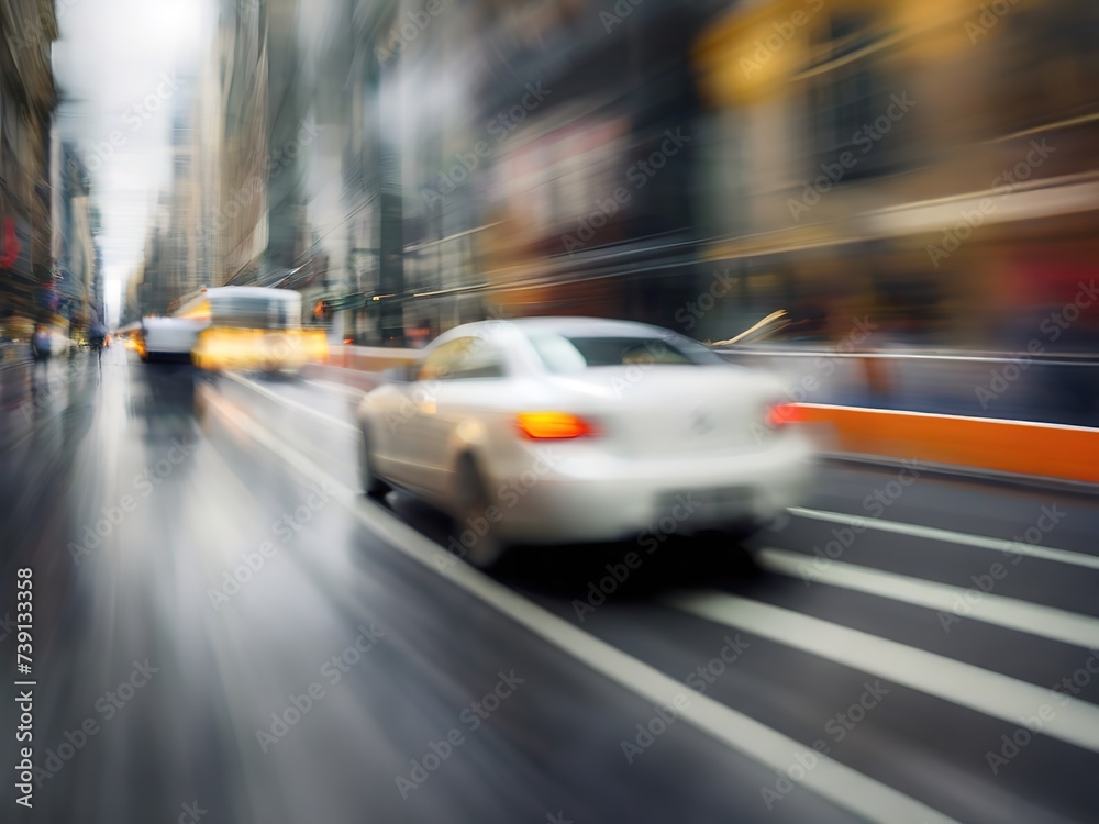 Abstract motion blur effect. City traffic at rush hour in the big city