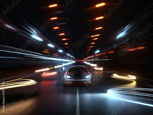 Car on the road with motion blur background. Concept of speed and motion.