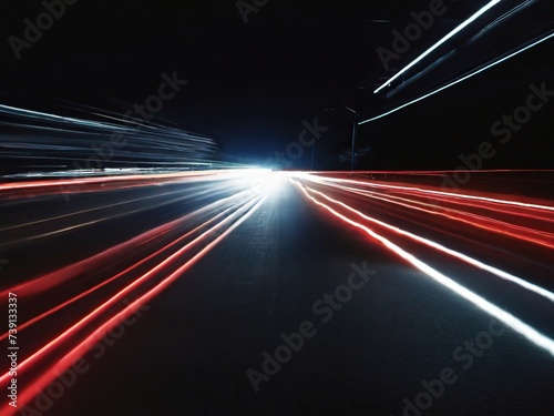 Light trails on the road at night, long exposure photo, long exposure