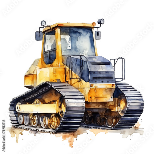 Watercolor tracked loader isolated on a white background