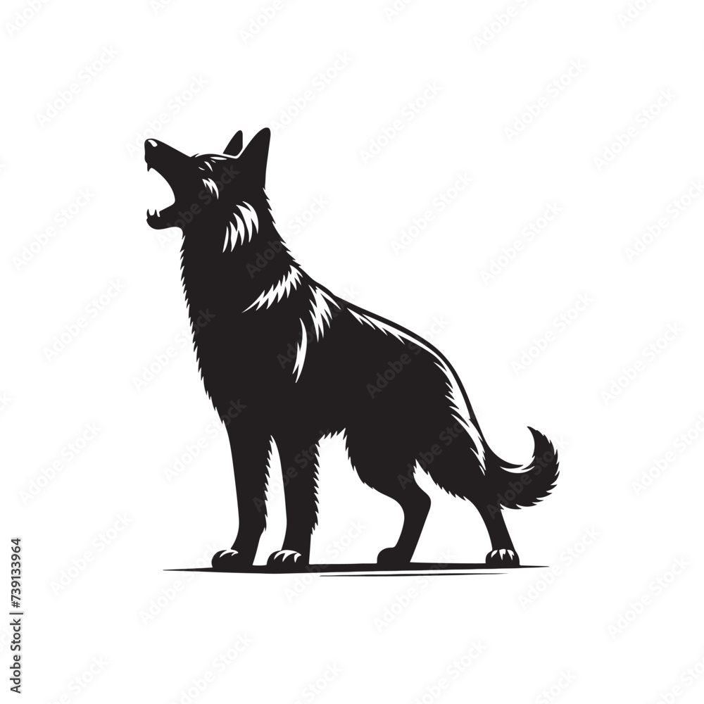 Loyal Companion Shadows: German Shepherd Silhouette in Regal Stance - German Shepherd Illustration - German Shepherd Vector Stock

