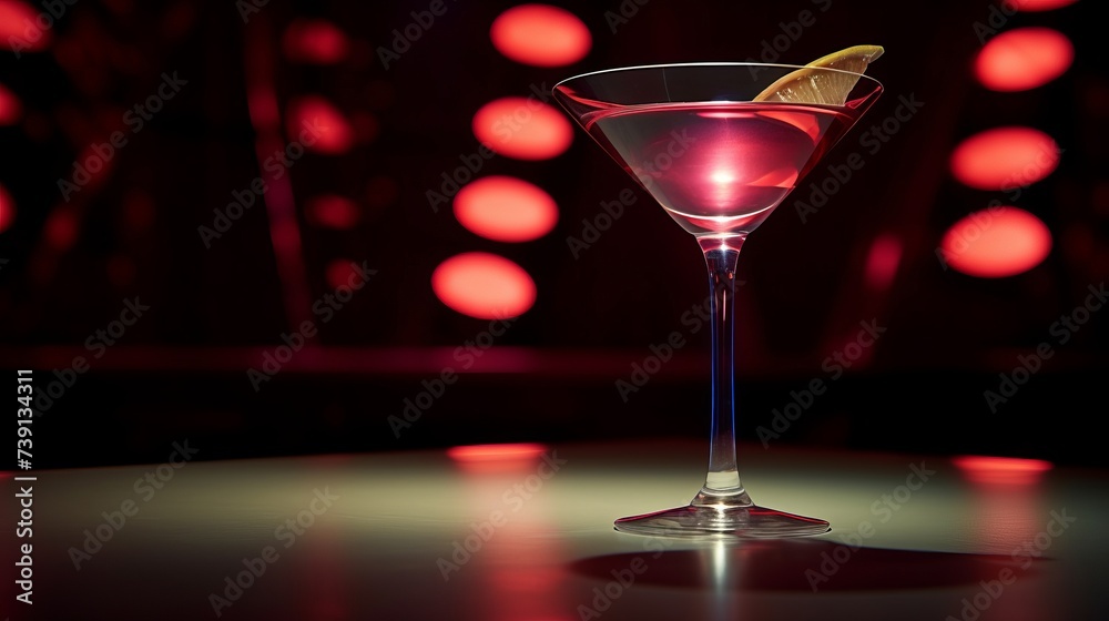 Alcohol drink. Classic cosmopolitan cocktail in a glamorous bar.