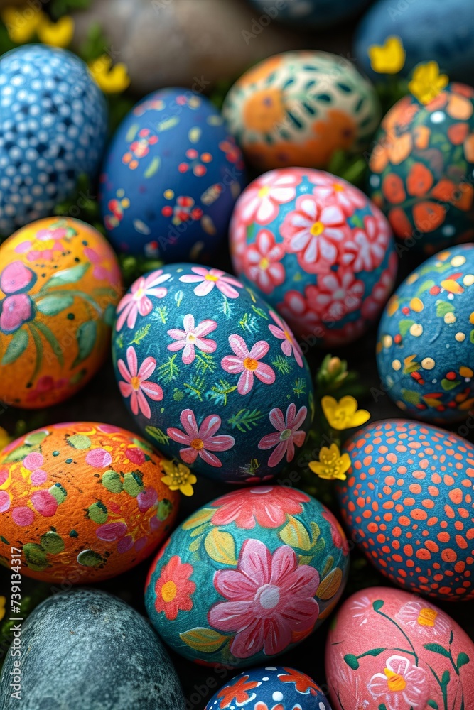 View of colorful easter eggs. Easter celebration.