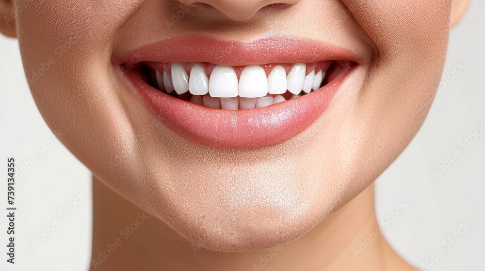 Obraz premium Perfect healthy teeth smile of a woman isolated on a white background.