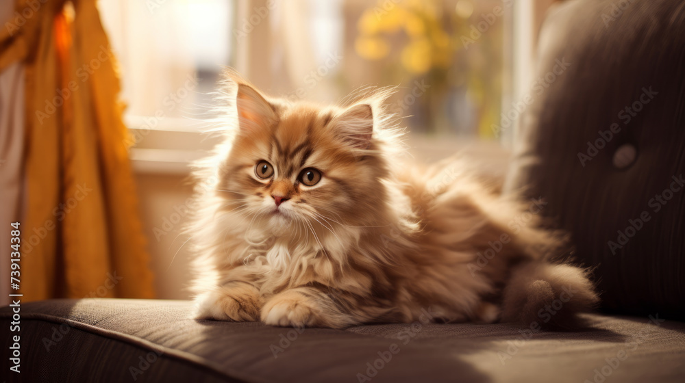 Cute kitty lies on a comfortable sofa in a modern bright living room
Cute kitty lies on a comfortable sofa in a modern bright living room