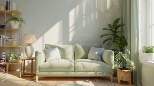 Bright Apartment with Pastel Green Couch © AI Artisan