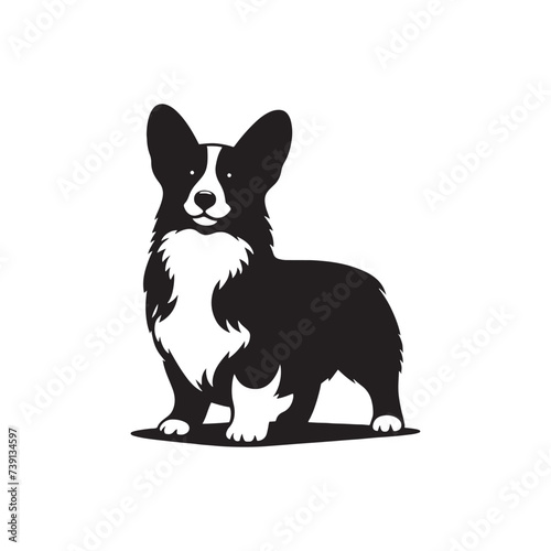 Ethereal Serenade: Enchanting Pembroke Welsh Corgi Silhouette in Moonlit Night - Pembroke Welsh Corgi Illustration - Pembroke Welsh Corgi Dog Vector

