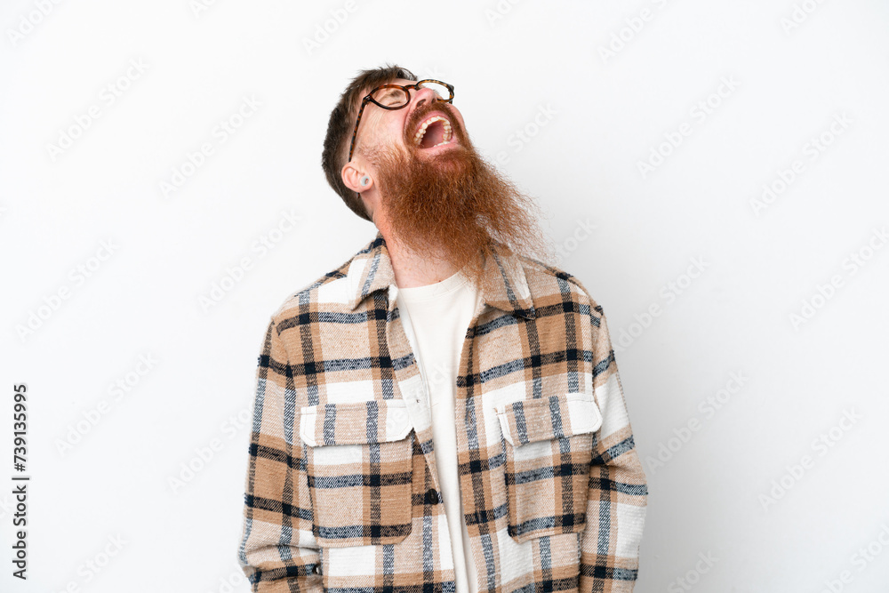 Redhead man with long beard isolated on white background laughing Redhead man with long beard isolated on white background laughing