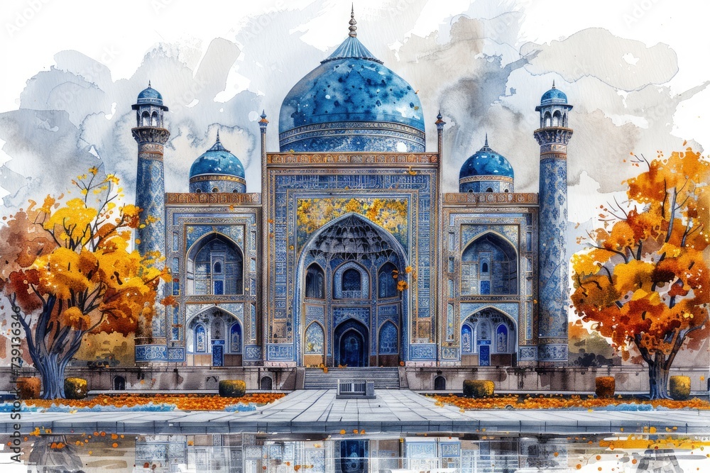 Obraz premium design watercolour painting of ramadan decoration and islamic greeting card background