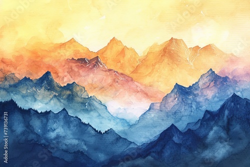 Drawn illustration of watercolor mountains. The concept for the development of tourism  mountaineering  skiing  rock climbing  excursions in the mountains.   