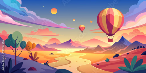 Dreamy Skies Delight  Pastel Hot Air Balloons at Sunset Vector Scene