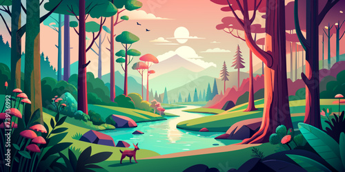 Tranquil Forest Pastel Trees and Babbling Brook