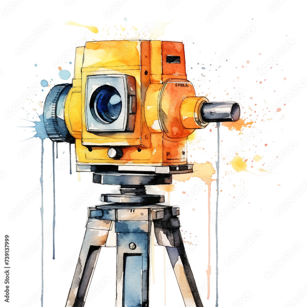 Watercolor construction laser level isolated on a white background  - obrazy, fototapety, plakaty 