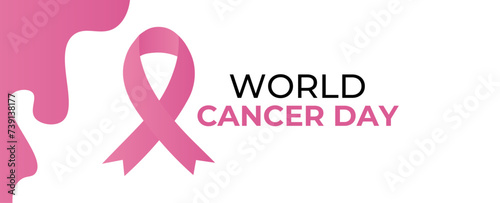 Red ribbon as world cancer day symbol with text sample. world cancer awareness month, cancer awareness ribbon, world cancer awareness day ribbon, world cancer day ribbon. vector illustration