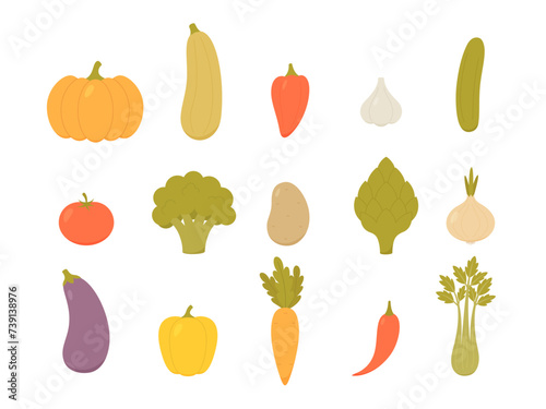 Set of vegetables isolated on white background. Vector illustration. 