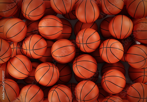 Basketball balls background. Many orange basketball balls lying in a pile © Retouch man