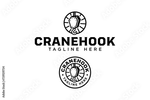 crane hook with circle badge logo design for industry company business