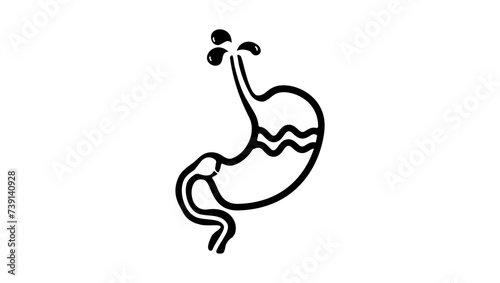 Stomach heartburn sign, black isolated silhouette