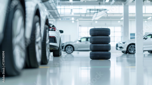 Car care maintenance and servicing, Tires in the auto repair service center, customer of a tire dealer, repairing change spare part problem and insurance service support the range of car check.
