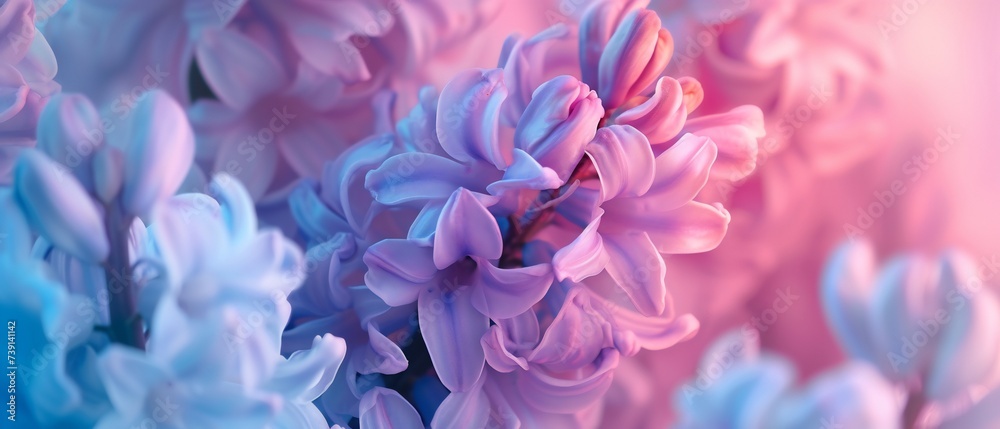 Hyacinth petals, bathed in a subtle blend of cold and warm tones, reflect the serene beauty of winter.
