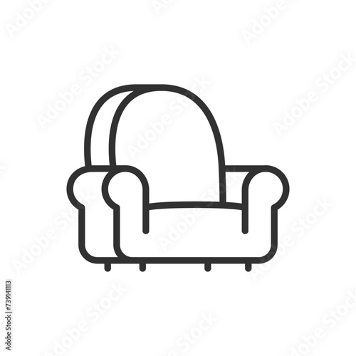 Chair with armrests, linear icon. Line with editable stroke