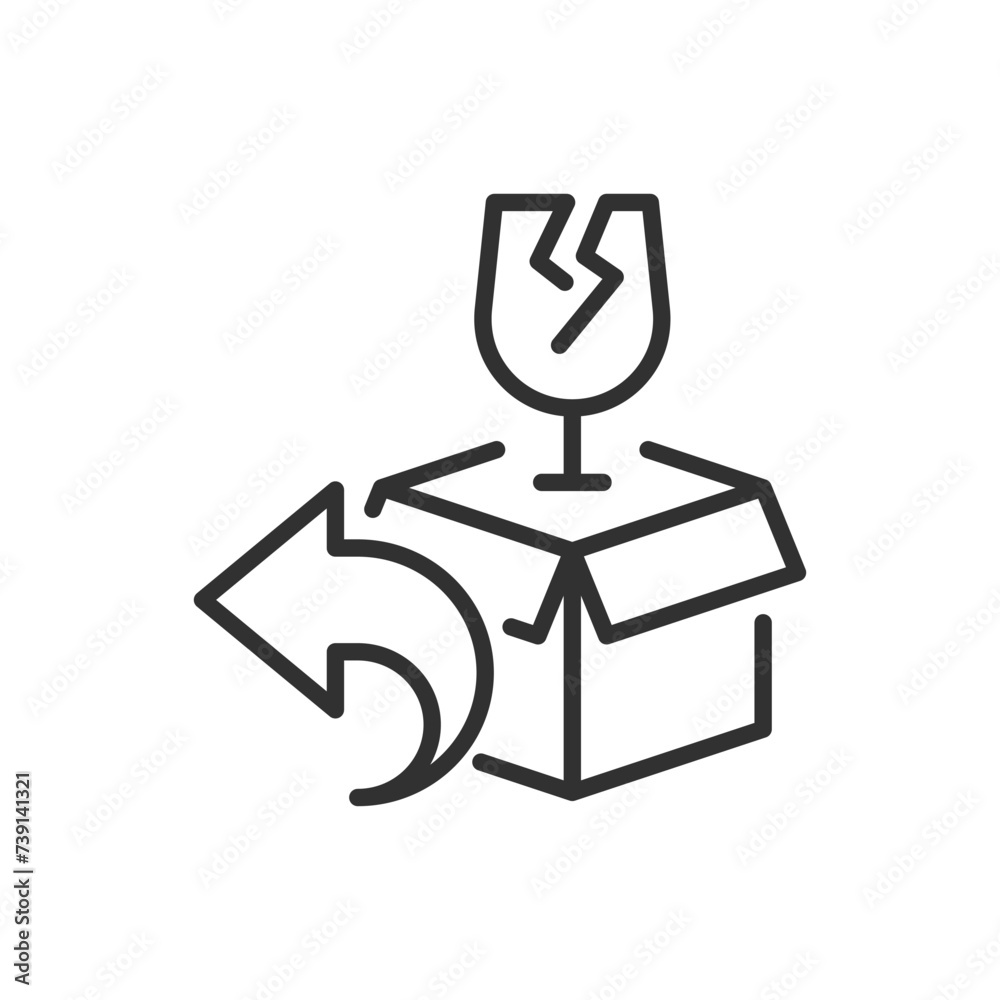 Guaranteed return, linear icon. Parcel return in case of damage to the object. Line with editable stroke Guaranteed return, linear icon. Parcel return in case of damage to the object. Line with editable stroke