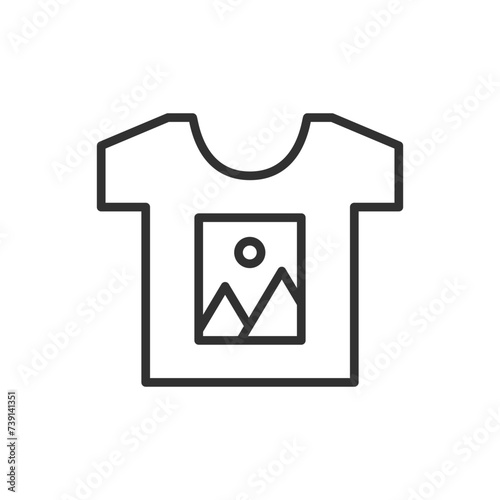 T-shirt with a picture, linear icon, printing on clothes. Line with editable stroke