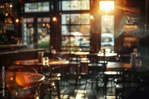Blurred cafe scene perfect for background ambiance capturing essence of bustling coffee shop or restaurant with bokeh effect showcasing abstract interior atmosphere suitable for business dining © Bussakon