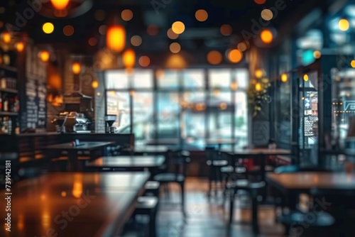 Blurred cafe scene perfect for background ambiance capturing essence of bustling coffee shop or restaurant with bokeh effect showcasing abstract interior atmosphere suitable for business dining